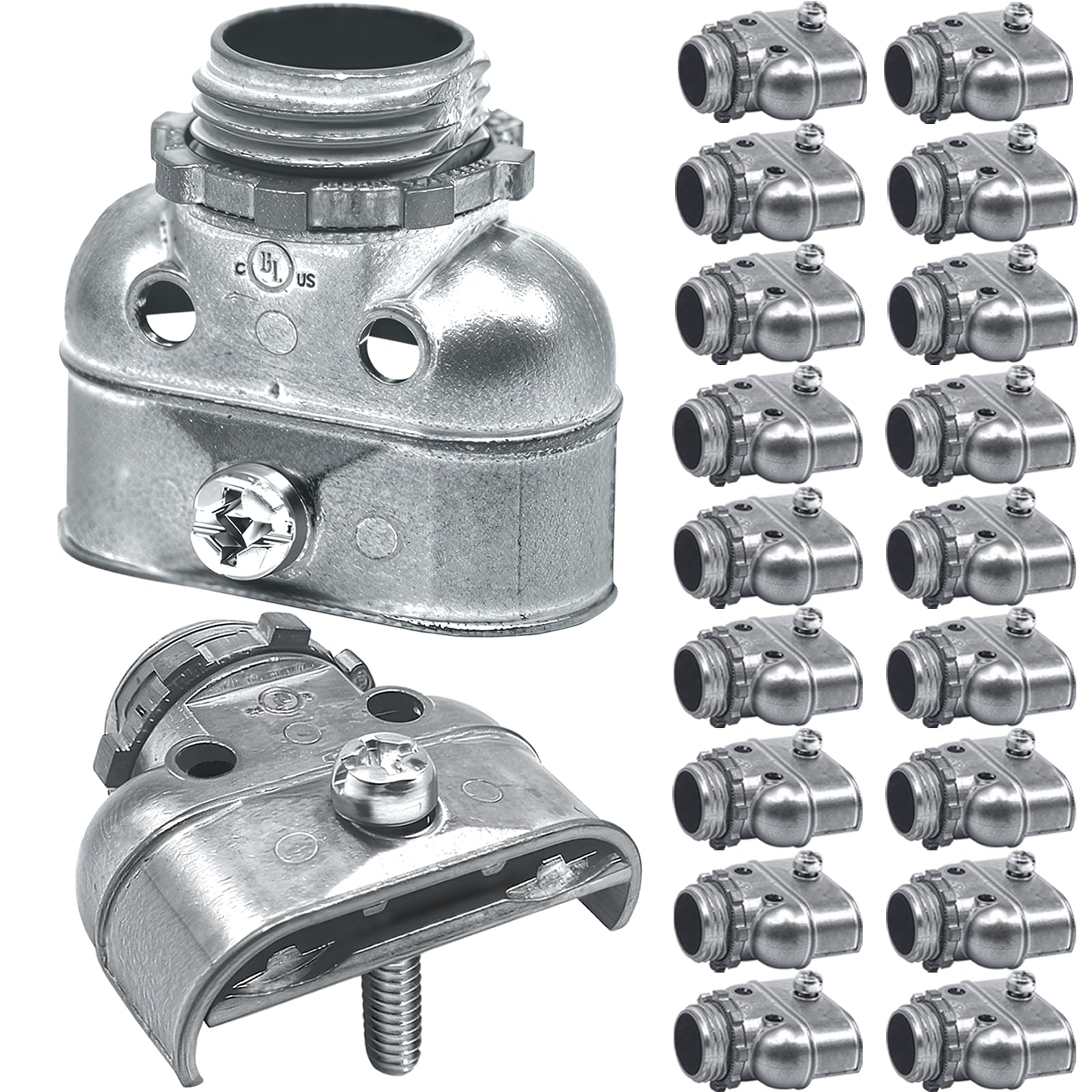 Photo 1 of 25 Pcs Duplex 3/8" Wire Box Connector for Flex/AC/MC/NM Sheathed Cable, Zinc Die Cast Screw Clamp Metal Electrical Fittings for Protecting Cables, Conduit Fittings Screw Coupling (25, 3/8)