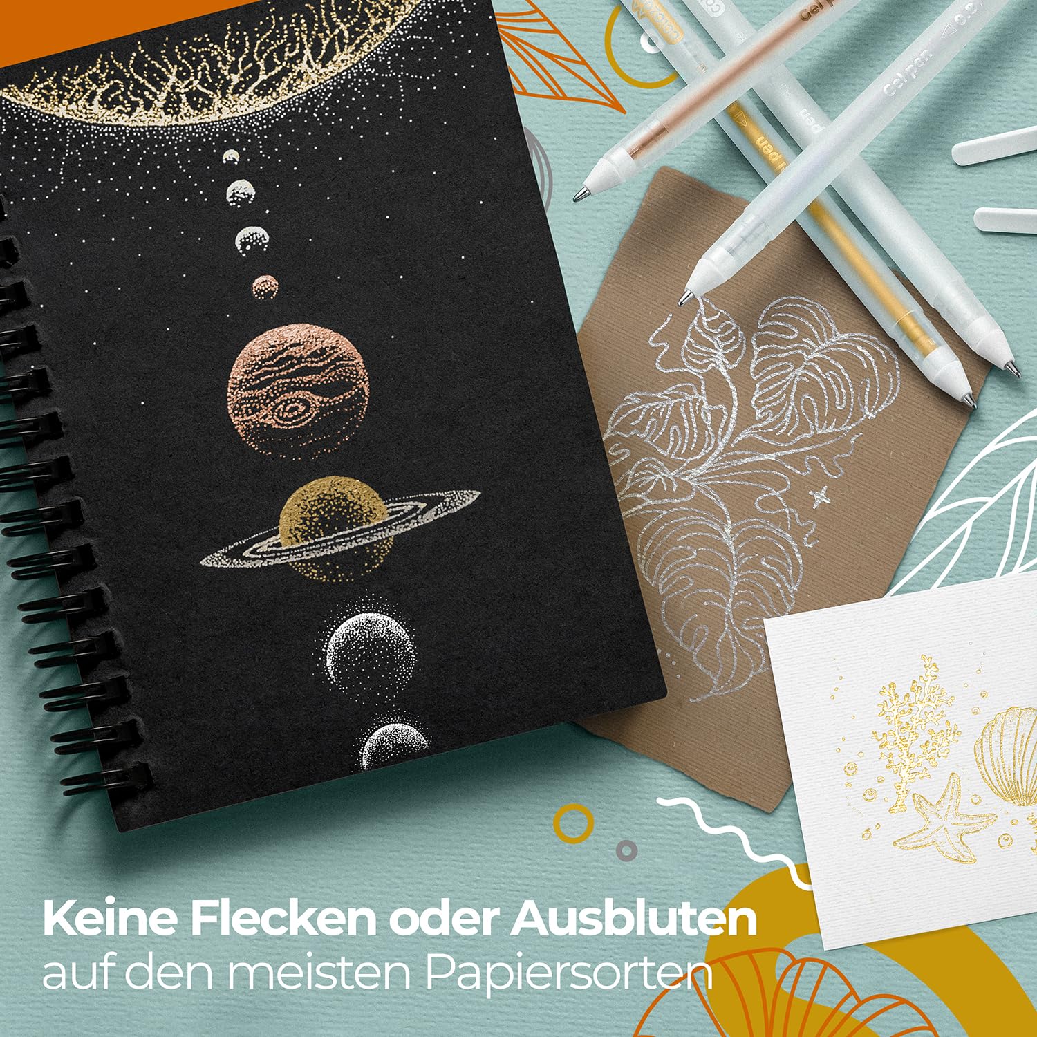 colozoo 4 Metallic Stifte Set 0.8mm Gel Pens | Gelstifte Set - Scrapbook Pen für Schwarzes Papier, Gästebuch Hochzeit Fotoalbum inkl. Gold, Silber, Kupfer & Weiß 4