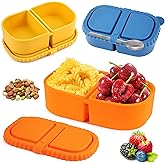 2/3/4Pack 8 oz Reusable Silicone Snack Containers with Lids, Mini Containers 2 Compartments Snackle Box for Kids & Adults, Portable Silicone Food Storage Box for Picnic, School, Office (8oz-2C-3Pcs)