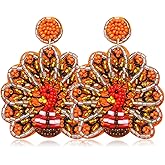 Thanksgiving Earrings Beaded Fall Earrings Lightweight Handmade Thanks Giving Owl Turkey Dangle Earrings for Women Autumn Jewelry Holiday Gift