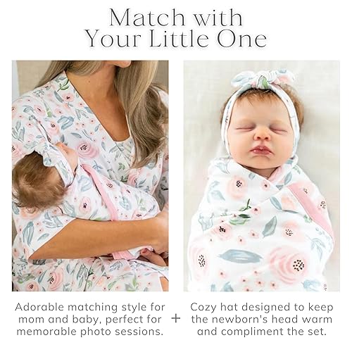 Baby Be Mine Maternity Robe Swaddle Set – Mommy and Me Hospital Outfits,  Labor Delivery Gown, Matching Newbo