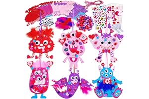 Winlyn 24 Sets Valentine Decorations DIY Valentine Monster Ornaments Craft Kits Hearts Monster Art Sets Foam Valentine Stickers for Kids Valentine's Day Party Classroom Activities Gift Exchange