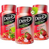 Dex4 Glucose Tablets – Strawberry Flavour – 50 Tablets per Bottle, 3-Pack – Fast-Acting, Pre-Measured Glucose Tabs – Fat-Free