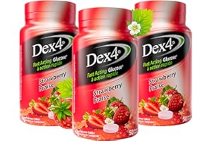 Dex4 Glucose Tablets – Strawberry Flavour – 50 Tablets per Bottle, 3-Pack – Fast-Acting, Pre-Measured Glucose Tabs – Fat-Free