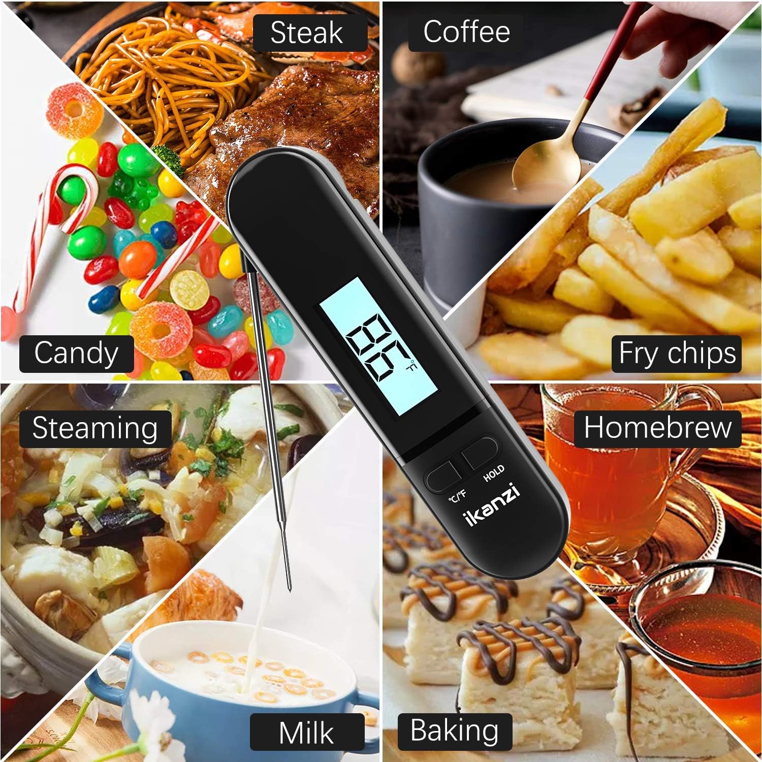 Meat Thermometer Food Thermometer Cooking Thermometer- Digital Instant Read Thermometer for Grilling/BBQ/Baking/Candy/Liquids/Oil Kitchen with Backlight LCD: Kitchen & Dining