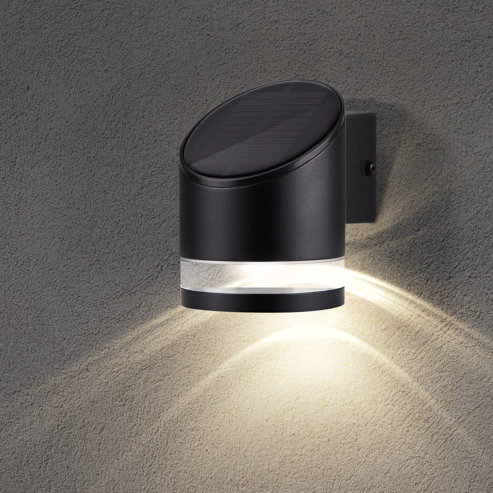 TJCoLUX LED Solar Wall Light Outdoor Aluminum Wireless Wall Sconce IP44 Waterproof Lantern Fixture Dusk to Dawn for Porch, Patio, Fence, Garden, Yard, Warm White 3000K, Black (Style 1)