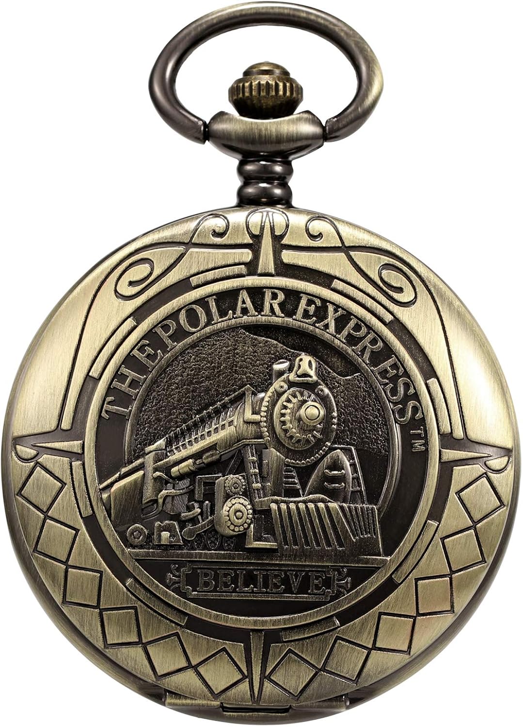 TREEWETO Mens Pocket Watch Antique Skeleton Mechanical Bronze Case 3D Steam Train Railroad Ruman Numerals Gifts for Train Lovers - Image 4
