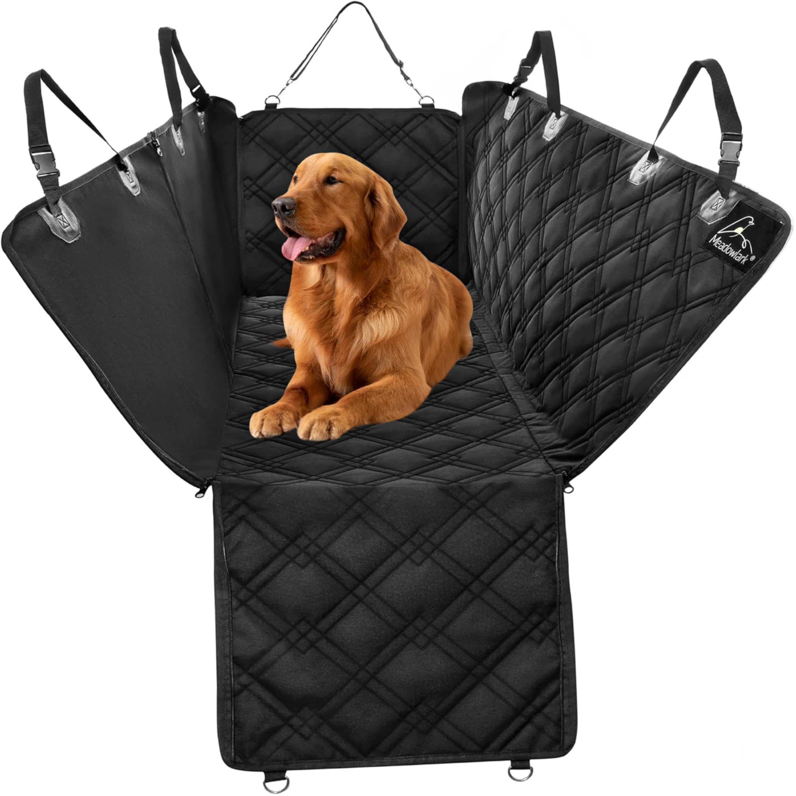 Photo 1 of Meadowlark XL Dog Seat Covers Unique Design & Full Car Protection-Doors,Headrests & Backseat. Extra Durable Zippered Side Flap, Waterproof Hammock Pet Seat Cover + Seat Belt & 2 Headrest Protectors