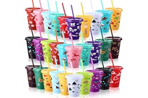 Sieral 30 Pcs Christmas Cups with Straws and Lids 16 oz 15 Styles Xmas Cups Multicolor Plastic Tumblers Reusable Iced Coffee Travel Mug for Christmas Theme Party Supplies Decorations