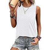 Sampeel Womens Tank Tops Eyelet Loose Casual Summer Tops Crew Neck Basic Sleeveless Shirts Trendy 2026