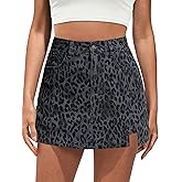 luvamia Skorts for Woman Leopard Cheetah Print Mini Skirt with Shorts High Waisted Trendy Cute Stretchy Side Slit Skort