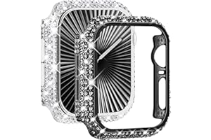 NewWays 2-Pack Full Diamonds Bling Cases for Apple Watch Case 40mm Women, Fully Paved Diamonds Protective Bumper for iWatch SE Series 6 5 4 40mm, Black/Clear