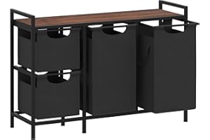 Yifeel Laundry Hamper with shelf, Laundry Basket 3 Section, Laundry room organization, Laundry Sorter with Pull-out 4 clothes bags(All 148L), Bedroom, Bathroom and Dorm, Walnut and Black JLH002WB