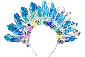 RENEMEGO Happy New Year Headband - Light Up Disco Ball Headpiece New Years Eve Headband Glitter Tiara New Years Eve Mardi Gras Carnival Cosplay Rave Party Hair Accessories