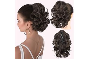 Isaic Short Ponytails Extension Claw Clip on Ponytails for Women 9 Inch Classic Loose Curly Wavy Pony Tails Hair Extensions Hair Pieces for Women（4#）