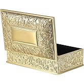Hipiwe Vintage Golden Jewelry Box Small Trinket Storage Box Rectangle Treasure Chest Case Earring Ring Necklace Organizer Decorative Keepsake Box Birthday Gift for Women