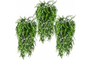 HERCOCCI 3 Pack Reptile Plants, Terrarium Hanging Plants Vines Artificial Leaves Habitat Decorations with Suction Cup for Bearded Dragon Hermit Crab Lizard Snake Geckos Chameleon