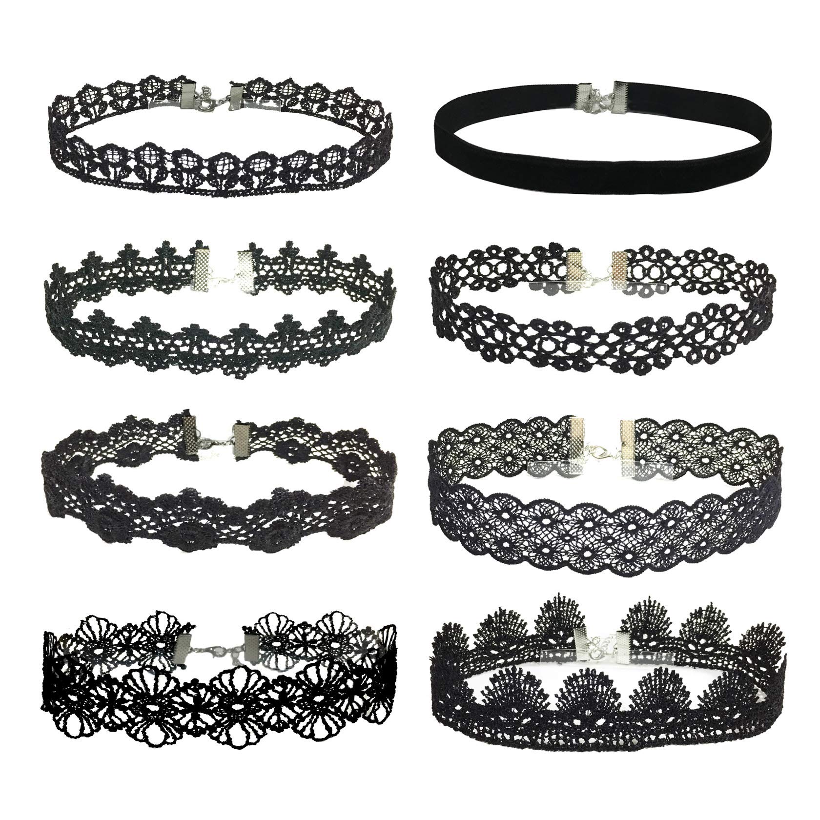 JJDreams Gothic Choker Tattoo Black Lace Necklace Collar for Court Party Halloween 8 pcs