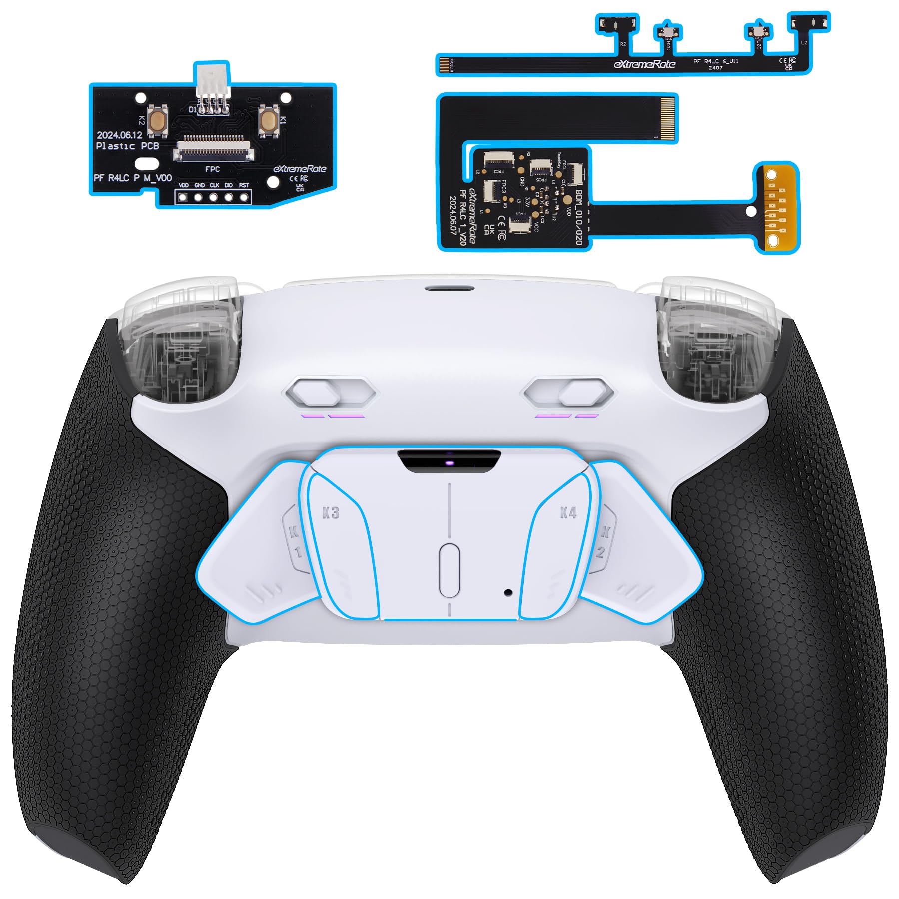 Photo 1 of eXtremeRate RISE4 Plus MAX Back Paddles Kit with Clicky Trigger Stops & Rubberized Grip for PS5 Controller BDM-010 020, White Remappable Back Buttons Kit for PS5 Controller - White Black