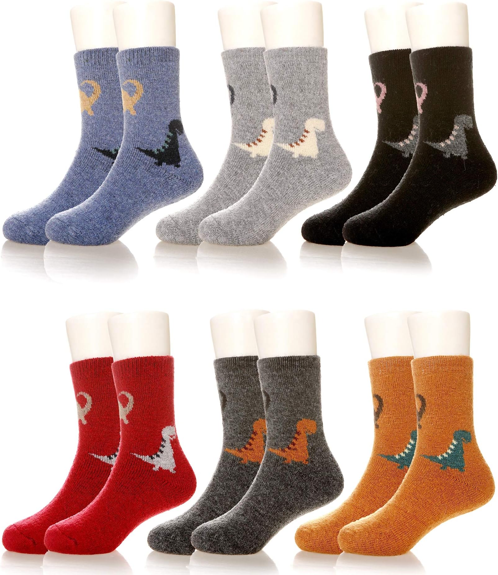 Children's Winter Warm Wool Solid Color Socks Kids Boy Girls Thermal Crew Socks 6 Pairs