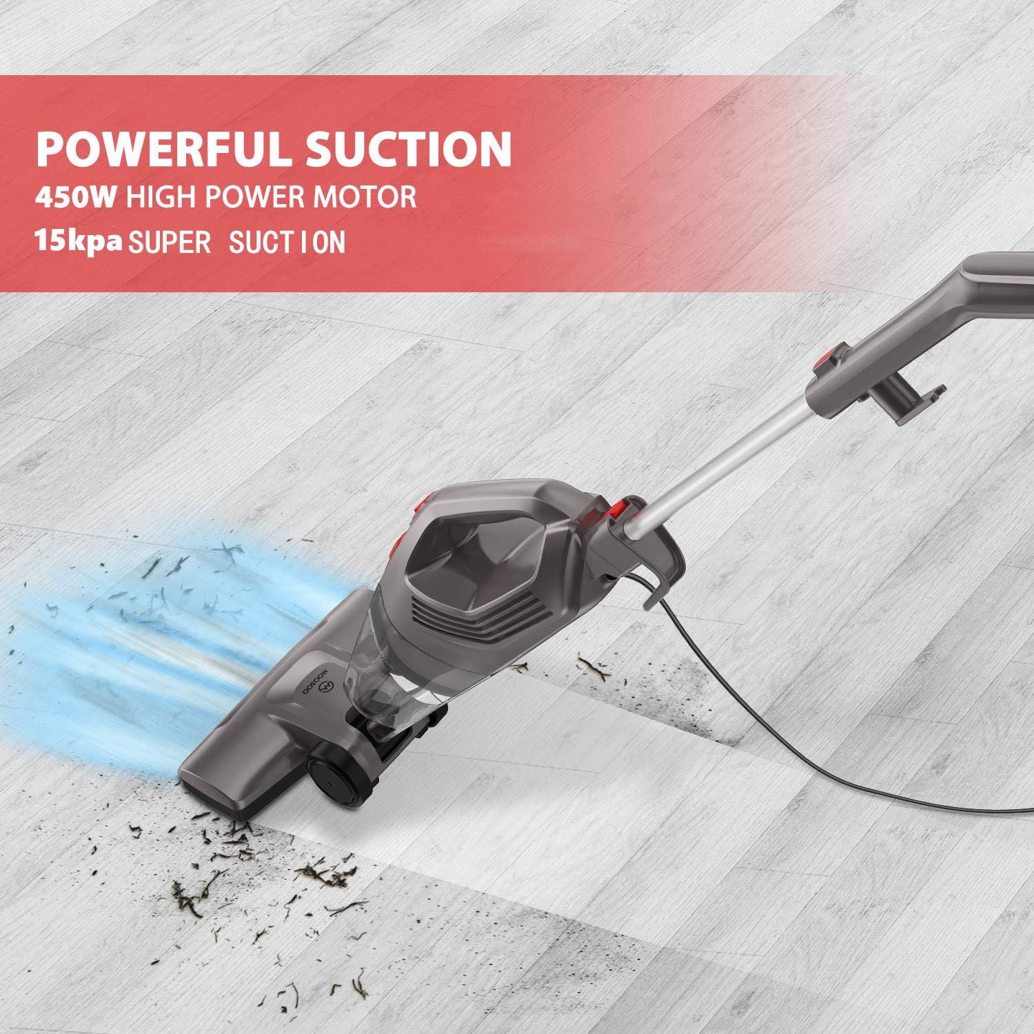 MOOSOO Vacuum Cleaner, 15KPa 4-in-1 Upright Vacuum Stick Vacuum Cleaner with HEPA Filters for Hard Floor Lightweight Home pet Hair LT450: Home & Kitchen