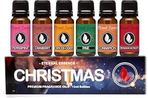 Eternal Essence Oils Christmas Set of 6 Premium Fragrance Oils - Peppermint, Cranberry, Spiced Cider, Pine, Cinnamon and Reindeer Retreat - for Diffusers, Candle & Soap Making, & Aromatherapy - 10ML