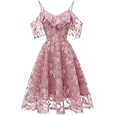 Womens Vintage Lace Floral Wedding Party Dress Short Aline Cocktail Swing Dress