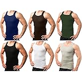 Different Touch Men's Ribbed Tank Tops Square Cut Muscle Ribbed Underwear Shirts