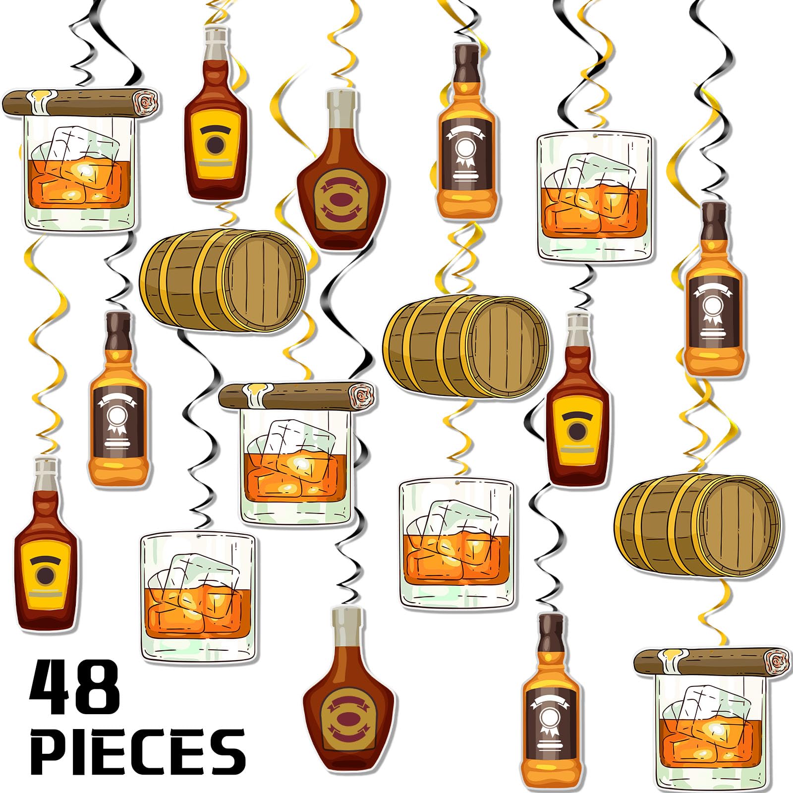 Photo 1 of 48 Pcs Whiskey Birthday Party Decorations for Men Aged to Perfection Party Supplies Whiskey Hanging Swirls Beers Theme Streamers 50th 40th 30th Birthday Decorations