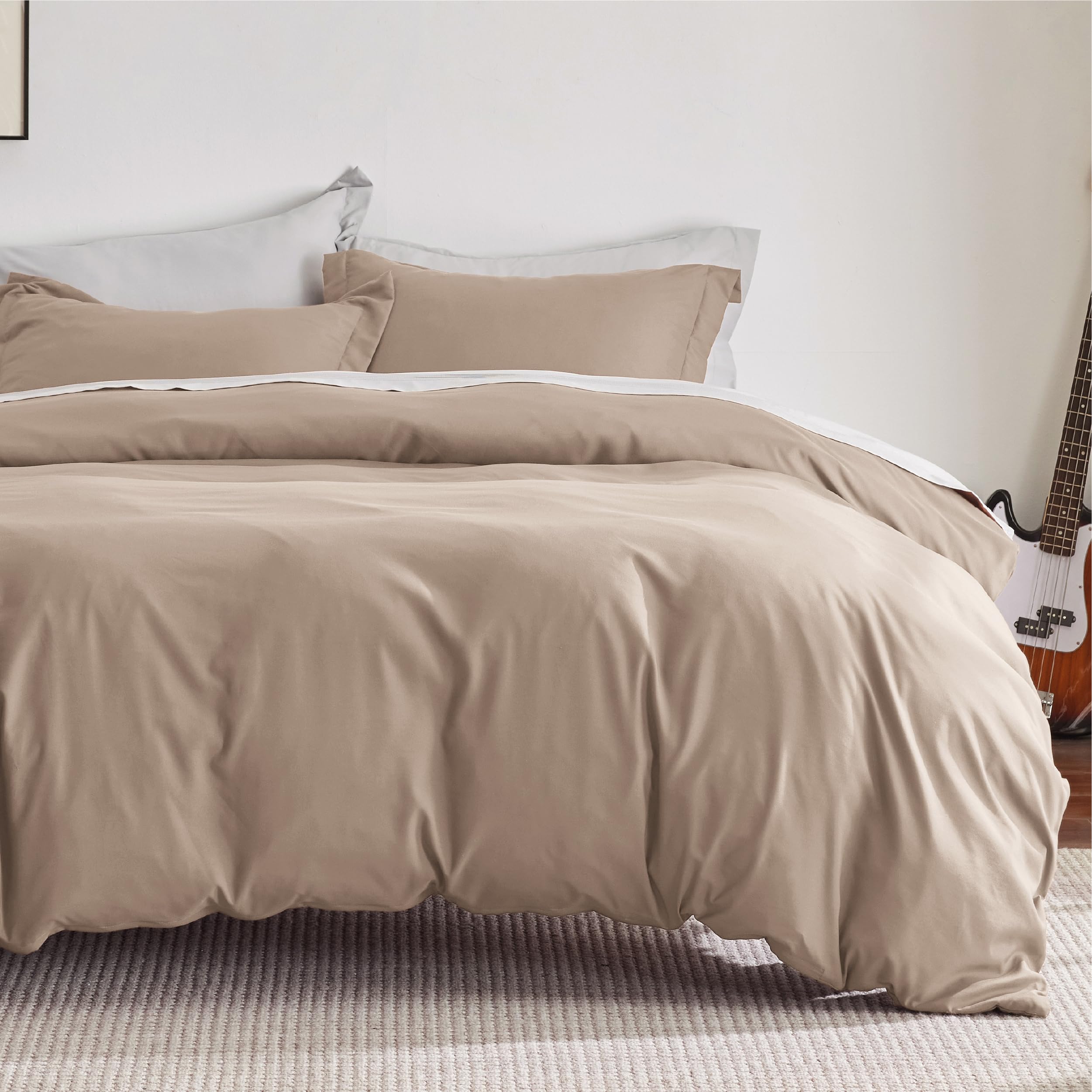 Photo 1 of Bedsure Duvet Cover King Size - Soft Double Brushed Bedding Set for Kids & Adults, Zipper Closure, 3 Pieces, Includes 1 Duvet Cover (104"x90") & 2 Pillow Shams, NO Comforter, Khaki