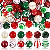 Waline Christmas Bubblegum Beads - 20mm Mixed Chunky Acrylic Spacer Christmas Focal Beads Kit Red Green Xmas Gumball Loose Beads for Jewelry Necklace Bracelet Making DIY Craft, 60pcs