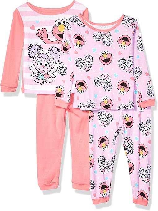 Sesame Street Girls' 4Piece Cotton Pajama Set Clothing