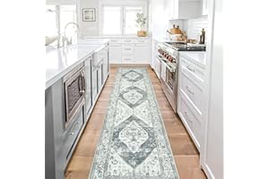 Lahome Boho Washable Kitchen Runner - 2x10 Extra Long Runner Rugs for Hallways ‎Stain Resistant Non-Slip Stair Rug Lightweight Throw Floor Runner Oriental Distressed Print Runner for Bedroom Entryway
