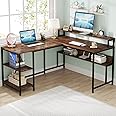 Tribesigns L Shaped Desk with Shelves, 59" Home Office Desk, Reversible Corner Computer Desk with Monitor Shelf & Bookshelf, Two Person Desk, Rustic Brown