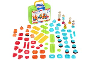 Battat Bristle Blocks Safari Adventure Carrying Case, 85-Piece Set, Playset | Interlocking building blocks with toy characters, a little dog, and reusable carry case for storage and travel, 2+ Years
