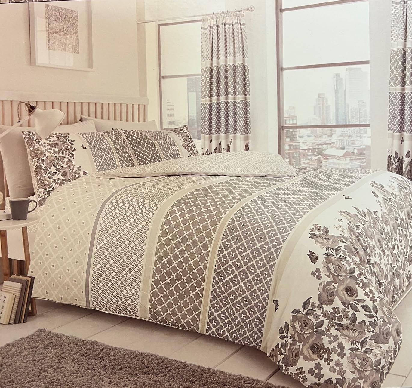 Gaveno Cavailia Double Duvet Set Saphira Yellow/Grey, Geometric Floral Bedding, 3 Piece Cotton Blend Printed Reversible Bedlinen, Easy Care DuvetCover Bedset, 1 Quilt Cover + 2 Pillow Cases