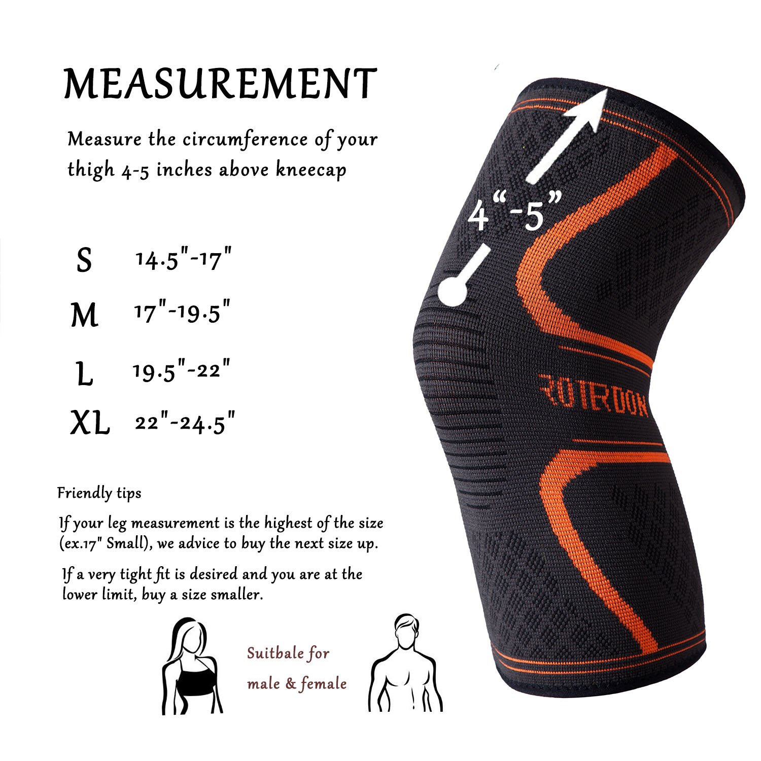 Knee Compression Sleeve Knee Brace Support for Running Jogging Basketball Weightlifting Gym Workout Sports - Single Wrap for Joint Pain Relief, ACL, Arthritis, Injury Recovery