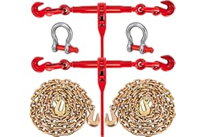 VECKYJL Chain Binders, Transport Chain, Tie Down Chain and Binder 3/8''-1/2'', 10Ft Chains with G70 Hooks, Ratchet Load Binders 9215Lbs Working Strength, Towing Chain for Flatbed Trailer Truck