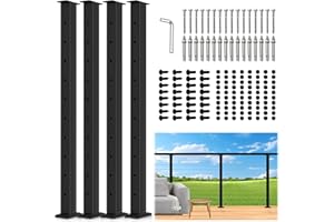 Gyykzz 36" Cable Railing Post, 4 Pack Flat Top Level Drilled Line Post with Cable Grommet, Stainless Steel Black Powder Coated Finish Handrail Post, Heavy-Duty Wire Railing Post for Wood/Concrete Deck