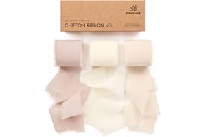 Vitalizart White Handmade Chiffon Silk Ribbon Fringe 1.5" x 21 Yd Nude & Ivory Frayed Edges Ribbons for Wedding Invitations B