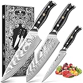 Damascus Knife Set 3 PCS with Premium VG10 Damascus Steel, Ultra-Sharp Professional Japanese Kitchen Knife Set, Full Tang Chef Knife Set with G10 Hand