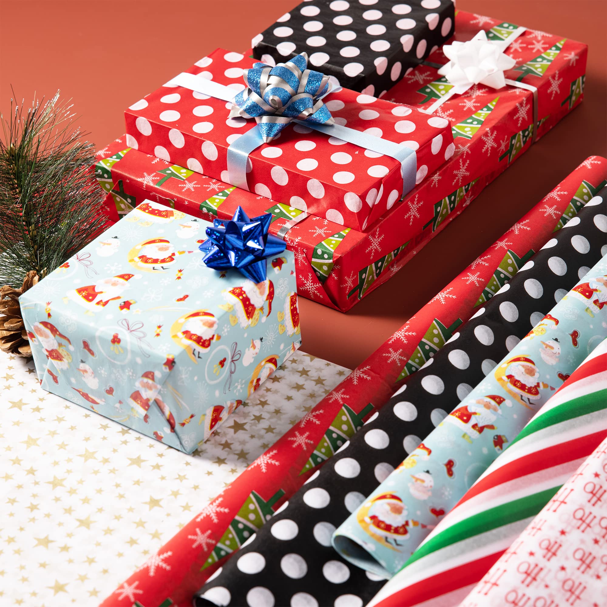 Joiedomi 150 Sheets Christmas Tissue Paper Assorted Design; Easy and Fast Gift Wrapping Accessory Perfect for present Boxes, Xmas Gift Wrapping Bags and Wine Bottles