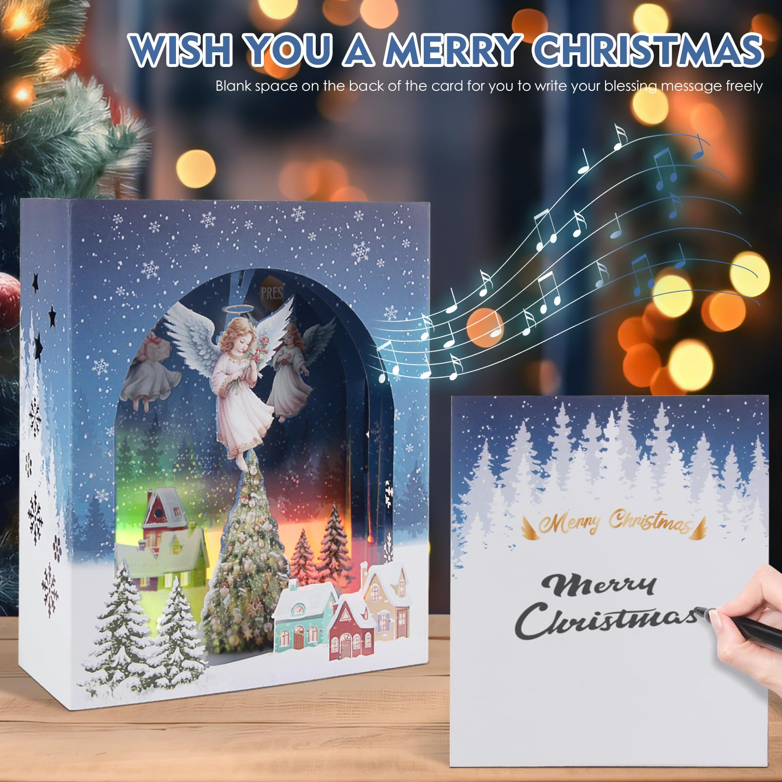 Yinghezu 3D Pop Up Christmas Cards with Lights & Music with Envelopes, Animated Christmas Gift Cards for Mom Women Men Kids Child Dad Father Wife Husband Boys Girls
