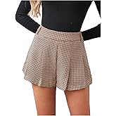 MakeMeChic Women's Houndstooth Plaid Shorts Pleated High Waisted Business Casual Skorts