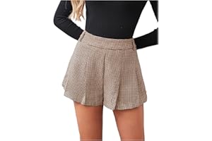 MakeMeChic Women's Houndstooth Plaid Shorts Pleated High Waisted Business Casual Skorts