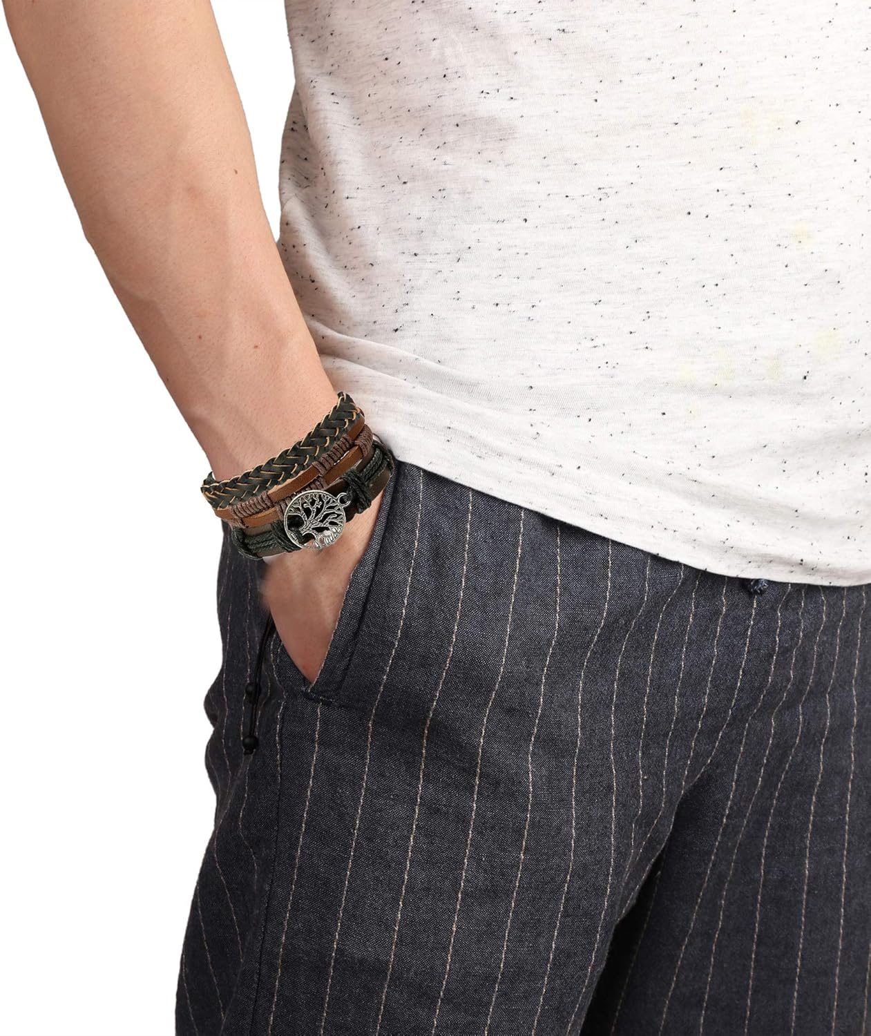 LOLIAS 32 Pcs Woven Leather Bracelet for Men Women Cool Leather Wrist Cuff Bracelets Adjustable: Clothing