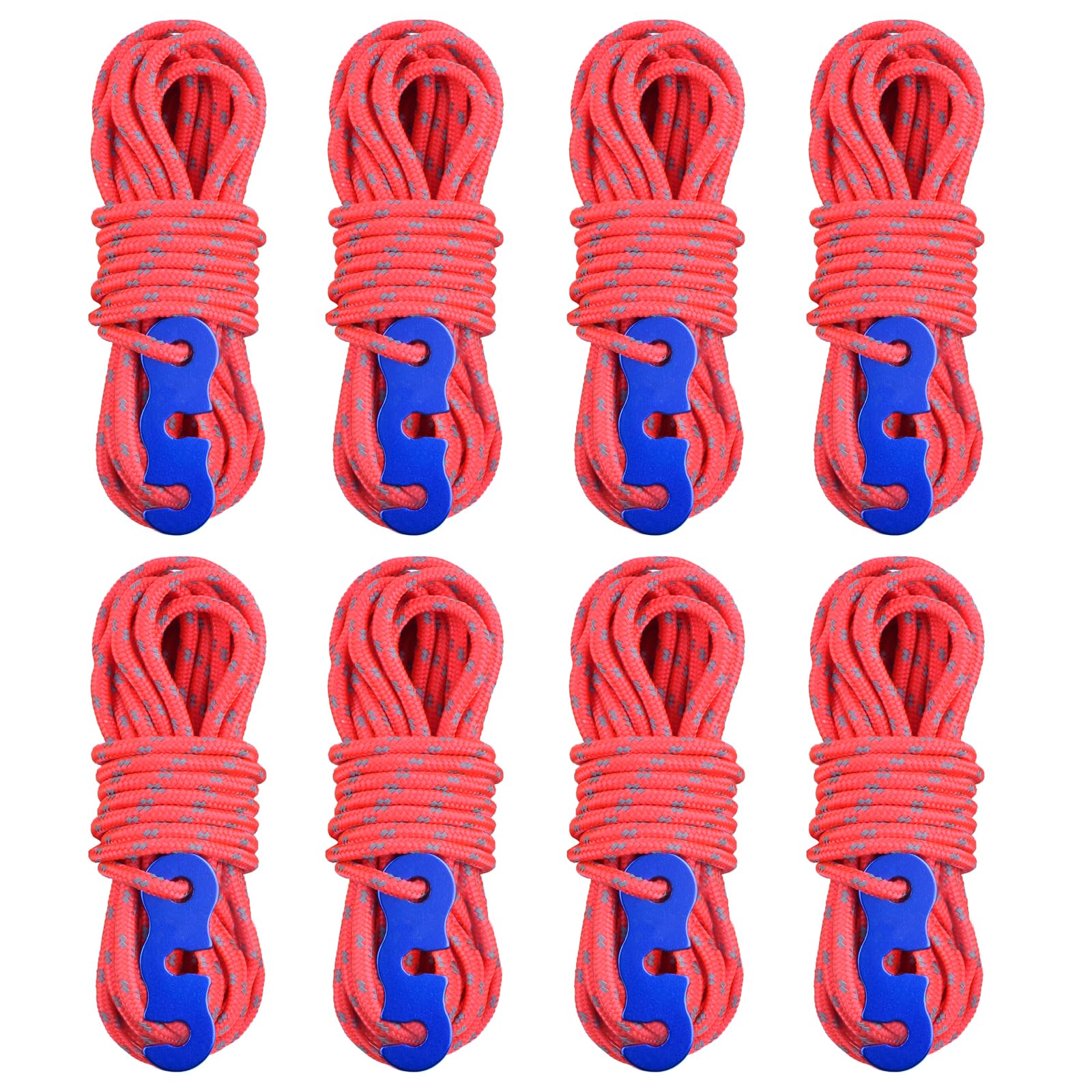 TRIWONDER Guy Ropes 3mm Paracord Reflective Cord Guyline Nylon Rope with Tensioners for Outdoor Camping Hiking Awning Tent (Red - 8 Pcs)