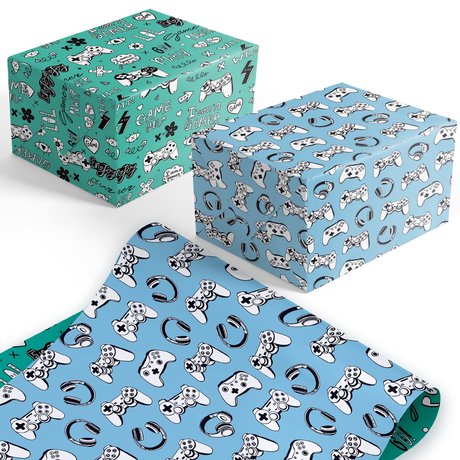 4 x Large Wrapping Paper Sheets Ideal For A Gamer. Double Sided With Two Gaming Designs. Recyclable & Made in the UK by Giggle Greetings®