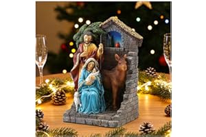 Magicsculp 7.4" Nativity Scene Set - Holy Family with Stable, Sheep and Donkey, Nativity Church Tabletop Decorations for Living Room, Shelf Decor, Premium