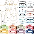 49 Pcs Surfer Wave String Friendship Bracelets Layered Choker Square Hair Clip Accessories for Women